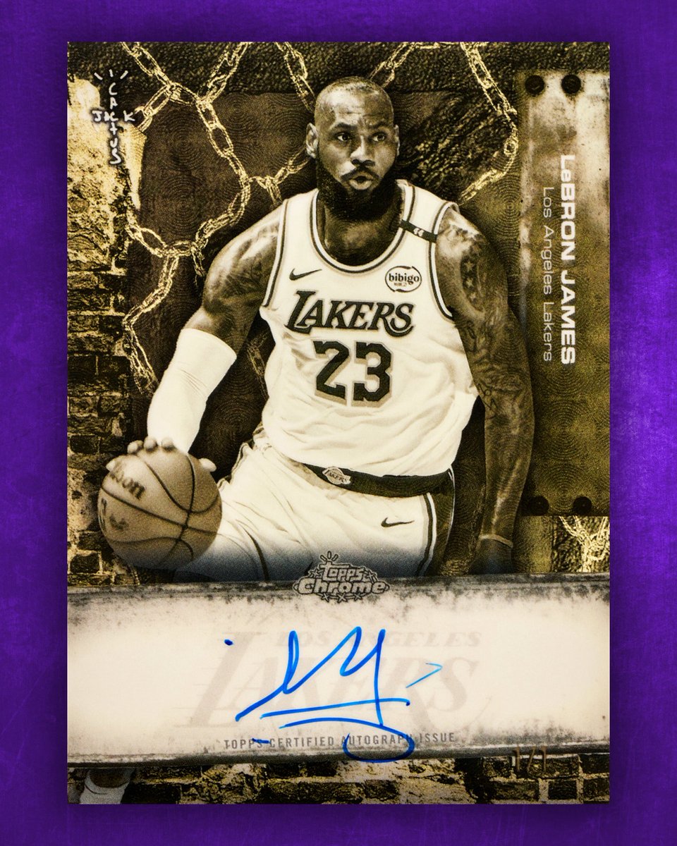 Topps's tweet photo. FIRST LOOK: LeBron James has on-card autographs in Topps Chrome Cactus Jack Basketball https://t.co/jvDGhdPLKk