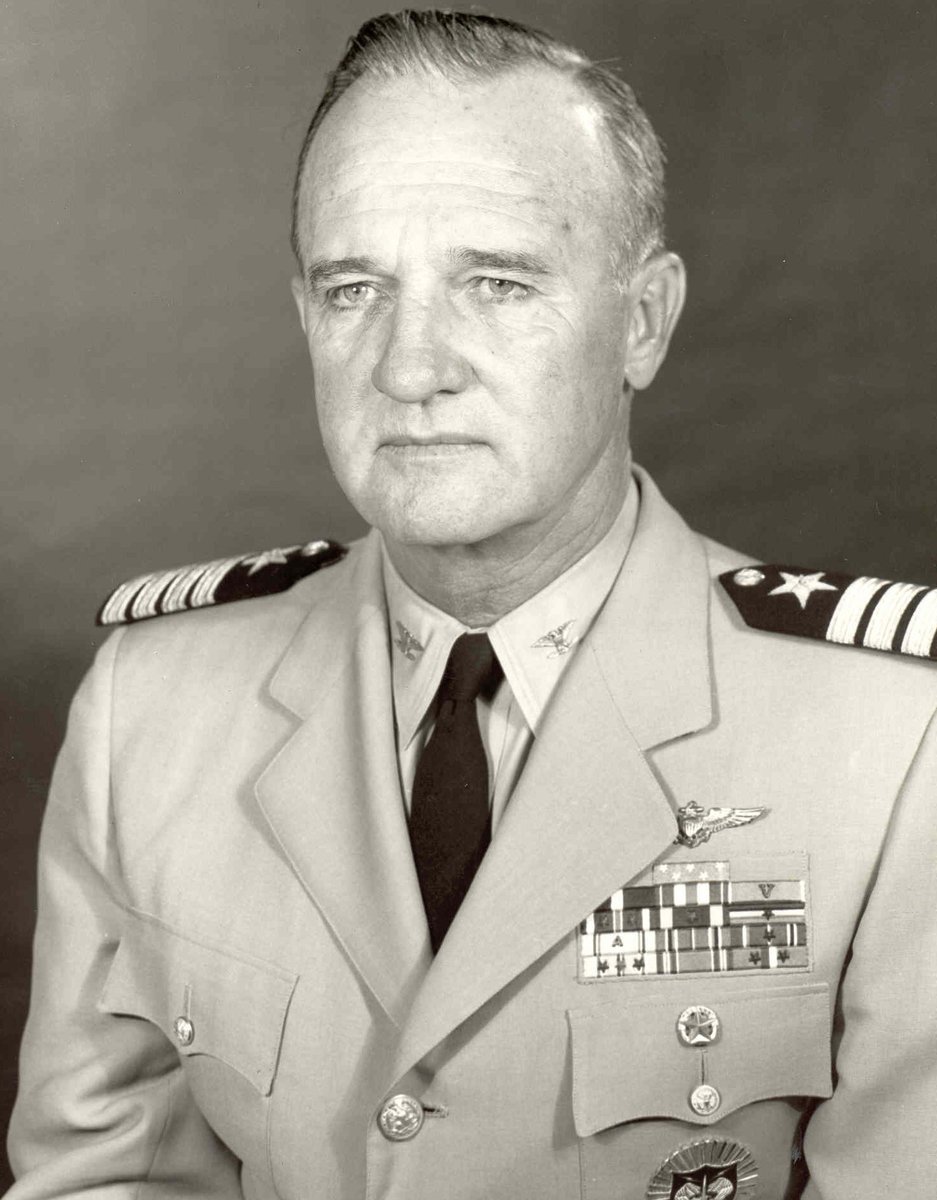 WWIIMemorial's tweet photo. U.S. Navy Captain David McCampbell of Bessemer, Alabama, was awarded the Medal of Honor for his extraordinary actions  on June 19, 1944, and October 24, 1944 during the Battle of the Philippine Sea & Battle of Leyte Gulf, Philippine Islands.

On June 19, 1944, during “Marianas Turkey Shoot,” Commander McCampbell shot down five Japanese Yokosuka D4Y ‘Judy’ dive-bombers to become an “ace in a day.” Later that afternoon, he downed two Mitsubishi A6M ‘Zekes’ over Guam.

On October 24, 1944, he became the only American airman to achieve “ace in a day” status twice. McCampbell and his wingman attacked a Japanese force of 60 aircraft. He shot down nine, setting a U.S. single-mission aerial combat record.

For his actions on these days, he was awarded the Medal of Honor, becoming the only Fast Carrier Task Force pilot to be so honored. He was promoted to captain in July 1952 and retired from the Navy in 1964. He died in Florida in 1996 and was interred at Arlington National Cemetery.

McCampbell is the Navy's all-time leading flying ace and top F6F Hellcat ace with 34 aerial victories. He was the third-highest American-scoring ace of World War II and the highest-scoring American ace to survive the war. He also set a world single-mission aerial combat record of shooting down nine enemy planes in one mission on October 24, 1944.

#WeRememberThem