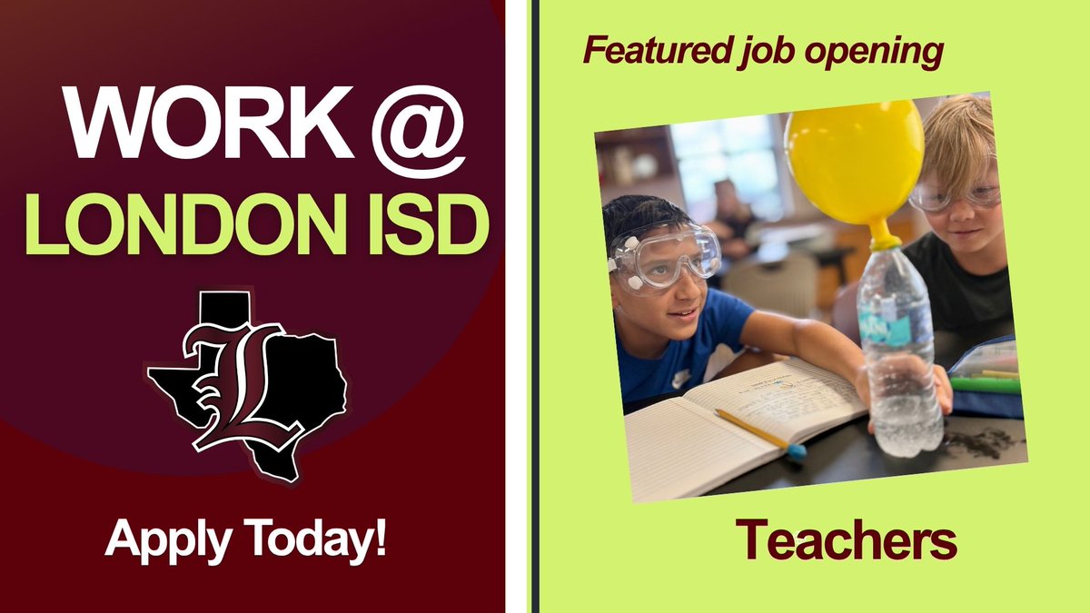 LISDPirates's tweet photo. Work@London ISD. We have a variety of positions open for the 2026 - 2027 school year. Check out today's featured position - Teachers with multiple openings throughout the district. Apply today at https://t.co/H0JMn808rc. https://t.co/8hLbl4QNmg