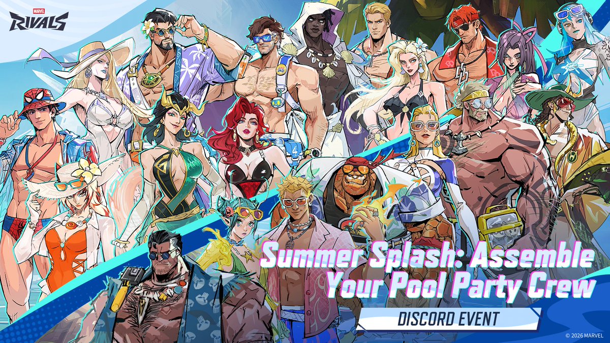 MarvelRivals's tweet photo. GET READY FOR SUMMER: THE BEACH CLUB IS OPEN! ☀️

The temperature is rising, and the team is hitting the beach! It's time to trade in your combat gear for swimsuits and join in the fun. Whether you're chilling by the waves or looking for the perfect photo op, the beach club is officially in session.

Don't miss out on the season's hottest event! Join us from June 18th to June 29th, 2026, for exclusive community challenges, summer activities, and more.

HOW TO JOIN THE FUN:
Step 1: Join our community > https://t.co/f8RGy59LEX
Step 2: Join the event and claim your spot in the sun > https://t.co/4LRezzkr7v

DIVE INTO THE ACTION, ASSEMBLE YOUR CREW!