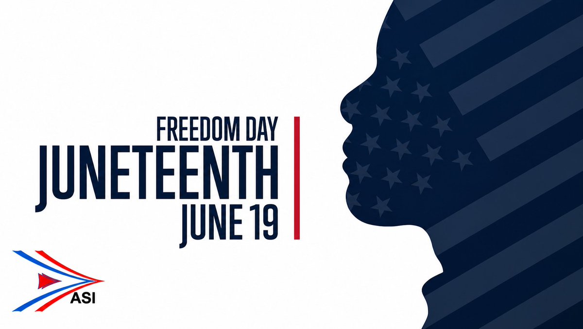 TeamASI_Inc's tweet photo. Today, Team ASI recognizes Juneteenth—a powerful reminder of freedom. 
As we commemorate this day in history, let it reminds us all of the strength we build together through the never-ending actualization of freedom across our nation.

#Juneteenth #FreedomDay #TeamASI https://t.co/JuIbcjySXx