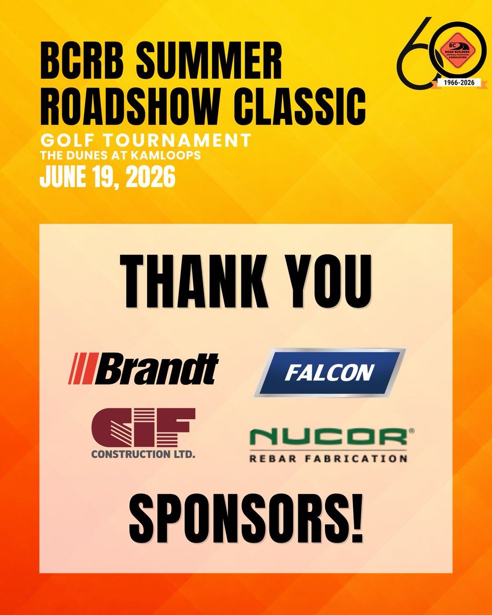 BCRoadBuilders's tweet photo. Events like the Summer RoadShow Classic are made possible thanks to the support of our sponsors!

Thank you to a few more sponsors who are helping create a fun and memorable day that brings our industry together. https://t.co/fz74bSm7Hw