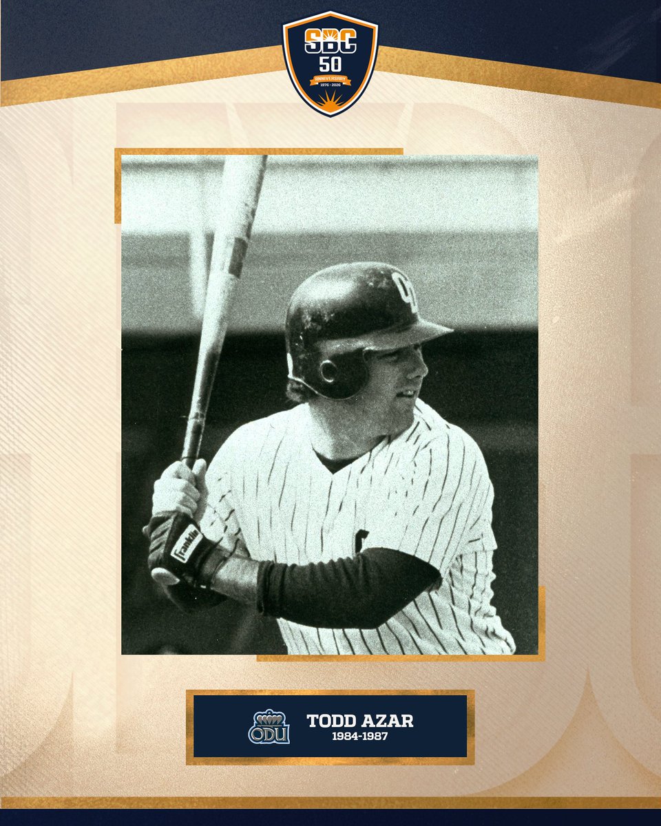 SunBelt's tweet photo. 𝗧𝗢𝗗𝗗 𝗔𝗭𝗔𝗥.

The 1986 Sun Belt Player of the Year, @ODUBaseball's Todd Azar maintains the Sun Belt single-season record with a .486 batting average &amp; the career high-water mark with 258 RBI. ☀️⚾️

#SunBeltBSB | #SunBeltat50 https://t.co/eYK9PdfguF