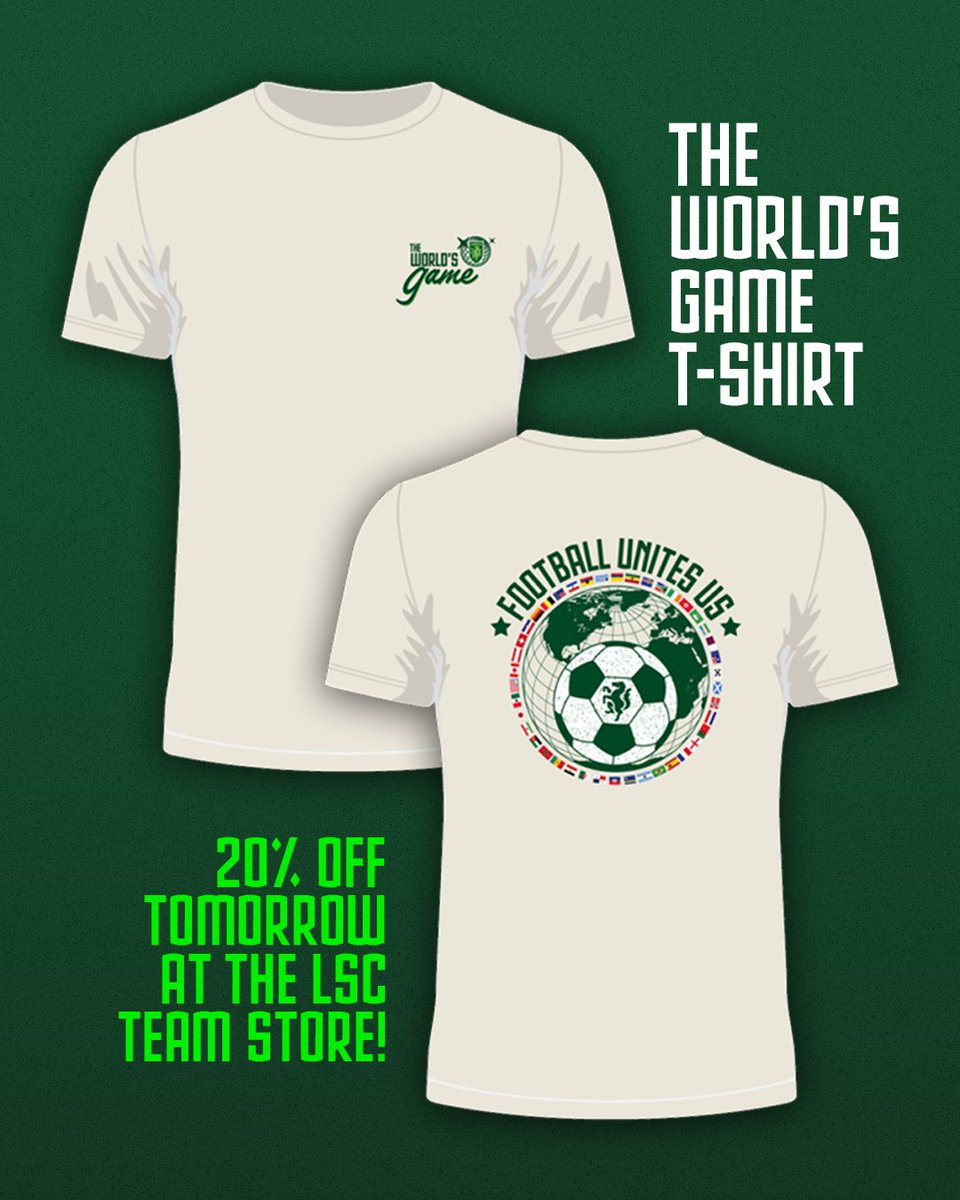 LexSporting's tweet photo. Can't have the games without the gear 👕🌍

Our brand new 𝙒𝙤𝙧𝙡𝙙'𝙨 𝙂𝙖𝙢𝙚 𝙏-𝙎𝙝𝙞𝙧𝙩 will be available at the team store during tomorrow's match for 20% off! 🤩 https://t.co/hkMeSELvtR