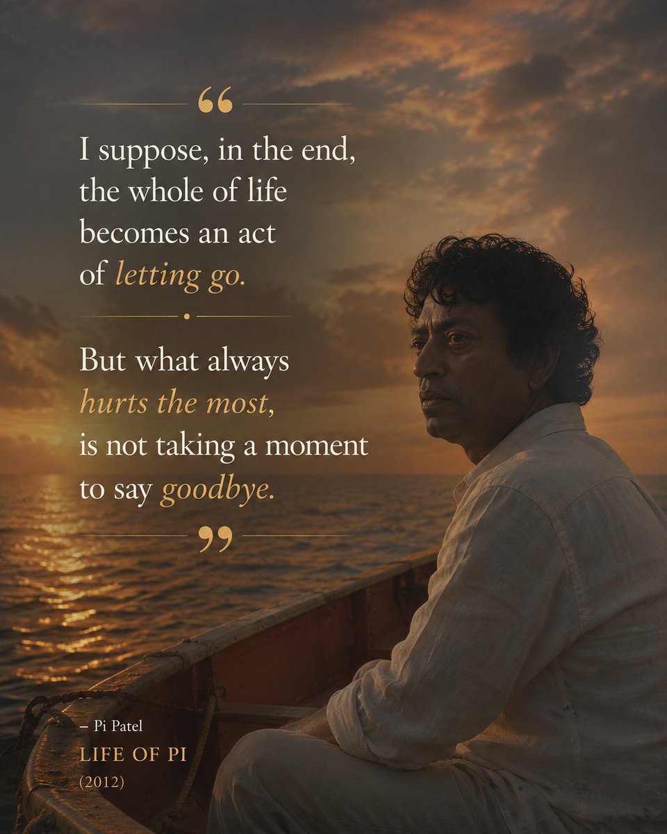 Cipher_Revolt's tweet photo. Growing up is realizing this wasn't just a movie quote. It's life." 💔✨
#LifeOfPi #IrrfanKhan #MovieQuotes #LifeLessons #Goodbye #CinemaQuotes https://t.co/H89psYNn7w