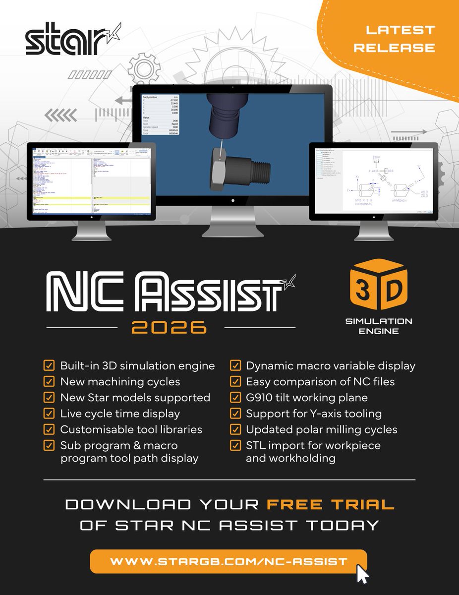 StarMicronicsGB's tweet photo. Offering a range of upgrades incuding a powerful built-in simulation engine, NC Assist 2026 introduces the next generation of CNC program editing. 

➡️ Download your free trial at https://t.co/ar1Yqew5vq https://t.co/uvYnYr2yoj
