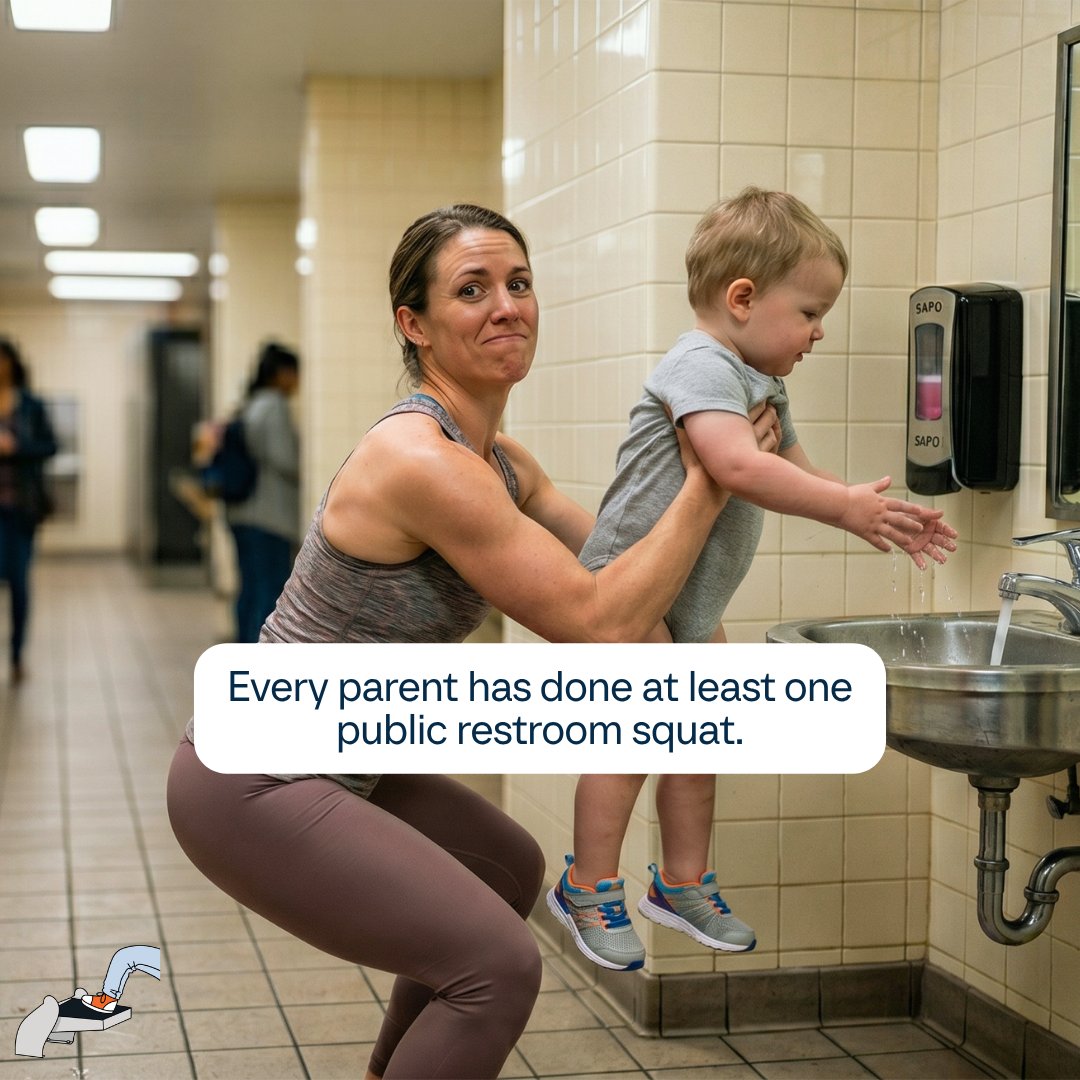 StepNWash's tweet photo. Public restroom squats should count as functional fitness. 🫡 https://t.co/eeQfTSdE7N