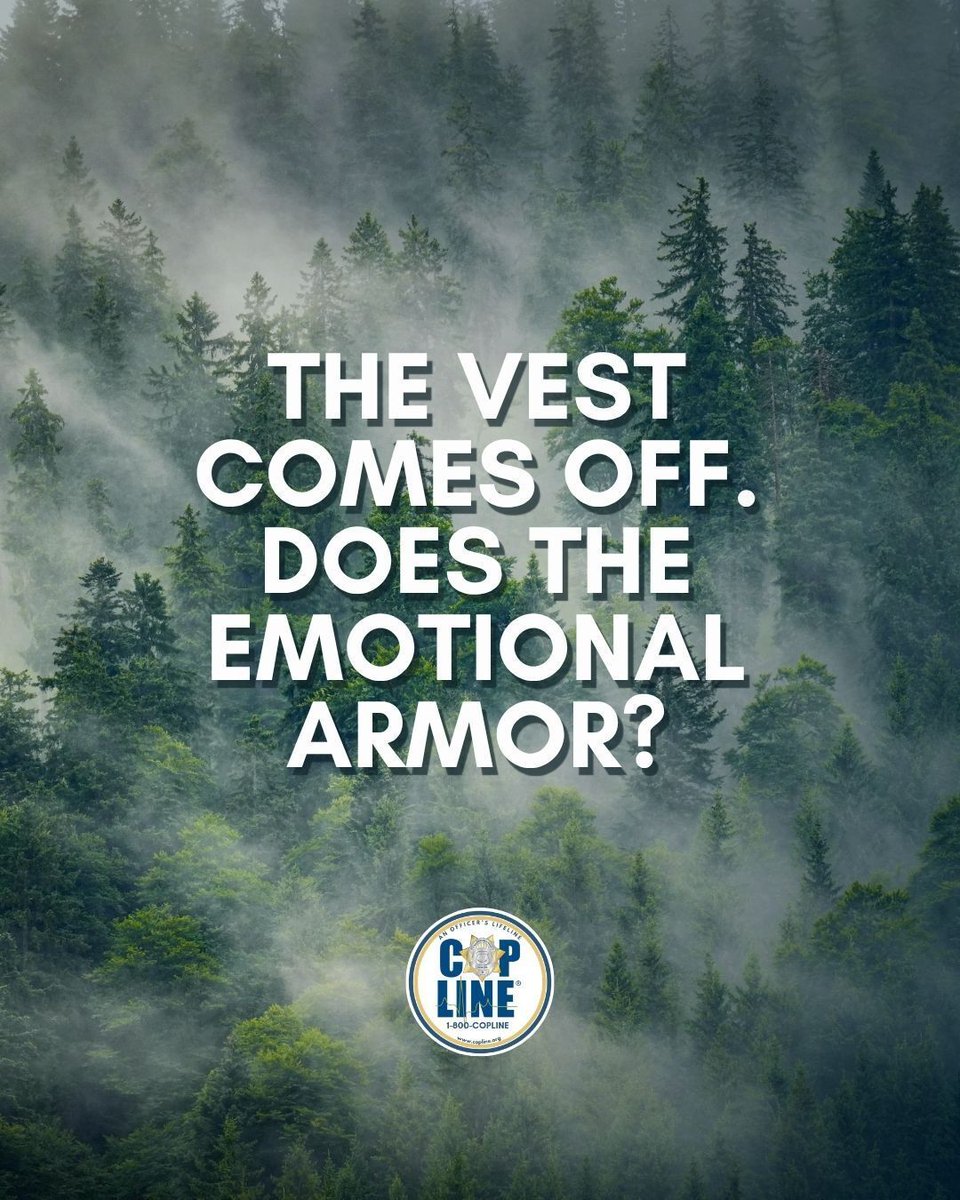 COPLINE__'s tweet photo. Staying calm in chaos makes a great officer, but eventually you need to set your armor down. When you carry more than you should, call CopLine on your way home. We're here for small issues or crises; a retired officer listens—no judgment, no reports. Call 1-800-COPLINE (267-5463) https://t.co/yNKoMM4gI8