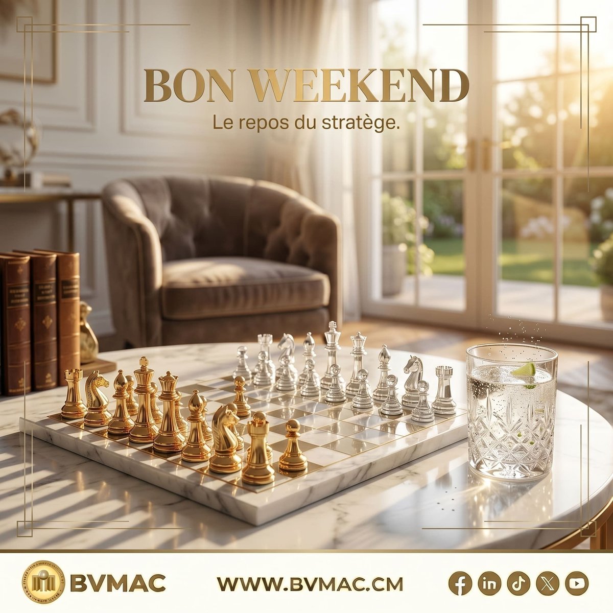 BvmacOfficiel's tweet photo. Mettez la partie en pause. 
♟️ Prenez du recul ce week-end, les opportunités du marché vous attendent lundi. Excellent repos du stratège ! 💆‍♂️ 
#BVMAC #Weekend #Strategie #CEMAC https://t.co/i2246dcigN