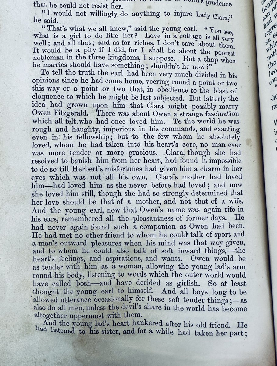 bbiala1's tweet photo. Extraordinary passage in Chapter 34 of Trollope’s Castle Richmond - the young Lord Desmond’s “girlish” affection for Owen Fitzgerald. In fact, he loves and worships him. https://t.co/mBTq4f3VAt