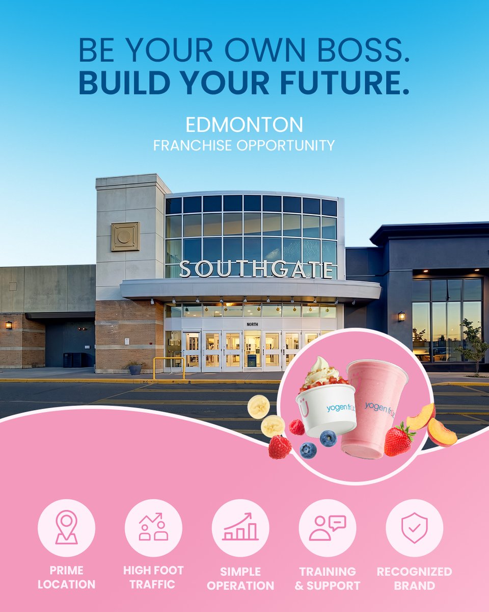 yogenfruz's tweet photo. 🚨 Edmonton Franchise Opportunity 🚨

Own a Yogen Früz franchise with just a $75,000 cash investment.

Ready to learn more? Book a meeting today:
https://t.co/9bBhPJP6CP

#Edmonton #FranchiseOpportunity #YogenFruz #BusinessOwnership https://t.co/M90SWmgnMl
