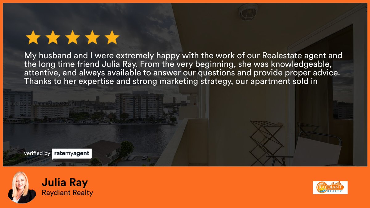 raydiantre's tweet photo. My latest RateMyAgent review in Hallandale Beach.

https://t.co/jBFt2muTKX

...
#ratemyagent #realestate #Raydiant_Realty https://t.co/1MBtj6KBvV