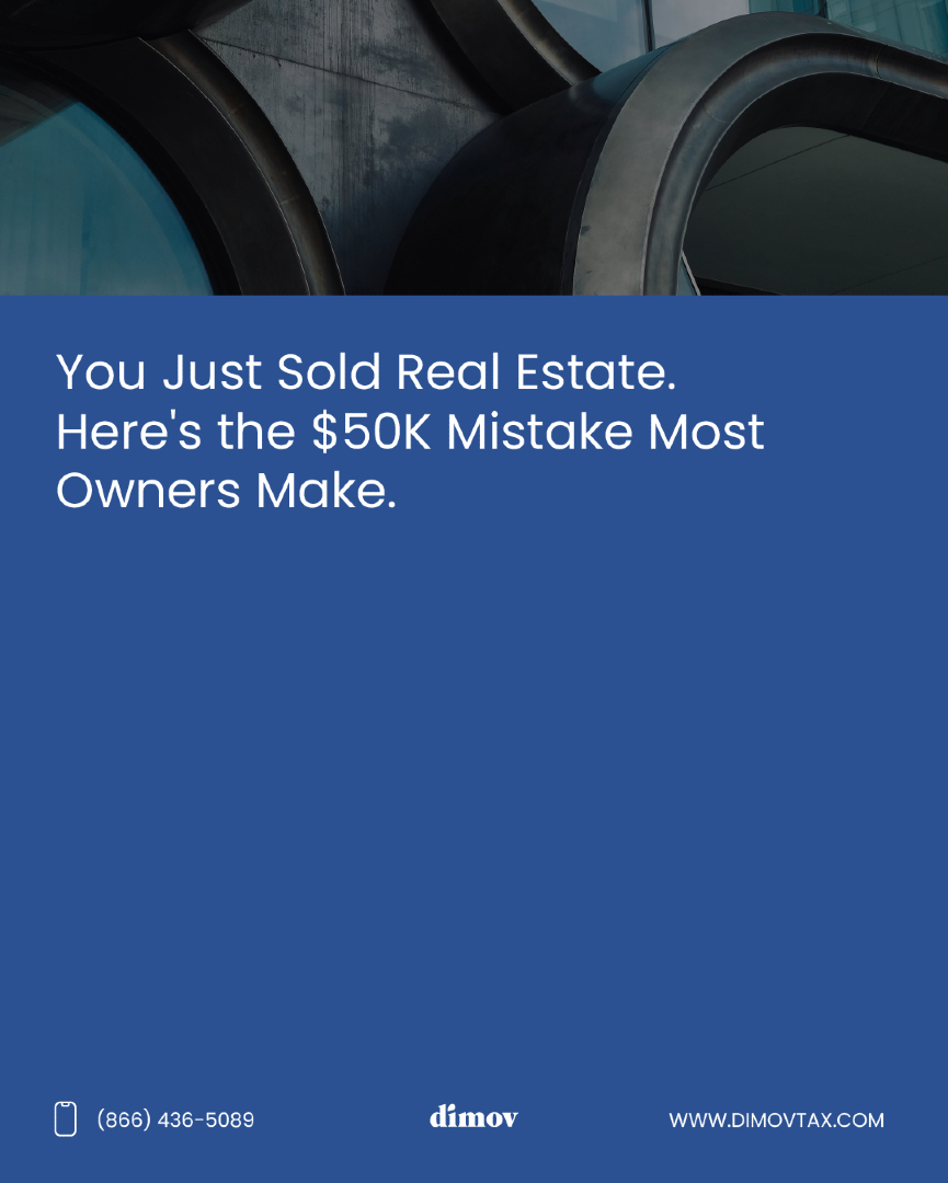 GeorgeDimovCPA's tweet photo. Real estate sales bring the biggest tax bill of your life if you're not careful. Most owners wait until closing to think strategy—by then it's too late. The gap between short and long-term gains alone could be $50K. Add losses and timing into it—could be significantly more. DM before you sell.
🌐 https://t.co/pQrXm2VFSY
📞 866-436-5089
#RealEstateTax #CapitalGains #TaxPlanning #RealEstateInvesting #PropertySale