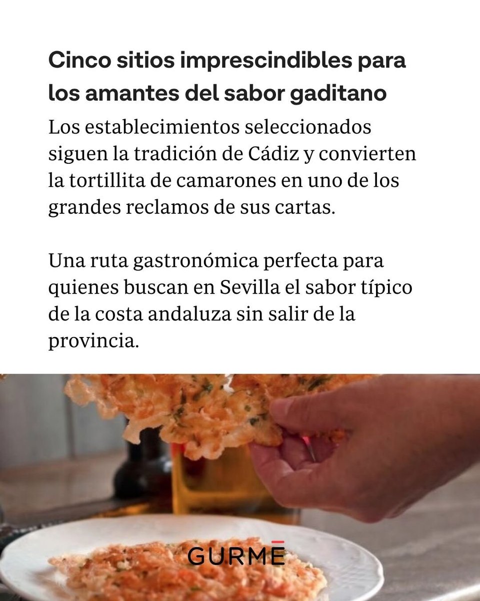 GURMESevilla's tweet photo. 🍤🍽️ Dónde comer tortillitas de camarones en Sevilla: estos son los restaurantes imprescindibles.

🔗https://t.co/5Bh8SK7Ls5

✍🏻 Álvaro Salinero

#sevillahoy #Sevilla https://t.co/1RMmrbUrET