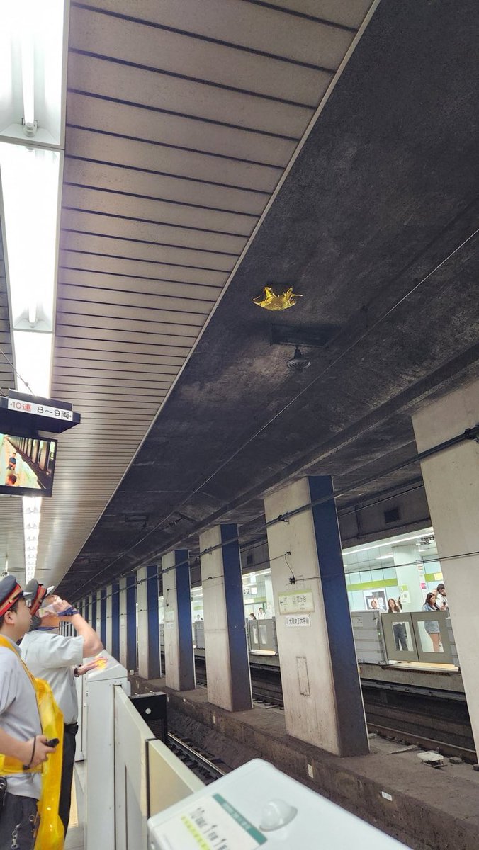 3b_213's tweet photo. この風船はマイラー製（薄いアルミニウムの層で覆われている）で、電気を通しやすい性質があります。
上部の架線（日本では通常、数千ボルトの電圧がかかっている）に触れると**短絡（ショート）**を起こし、大きな火花や停電、場合によっては火災を引き起こす可能性があります。
そのため、会社は安全確保のため、風船を安全に取り除くまで路線全体を停止しています。