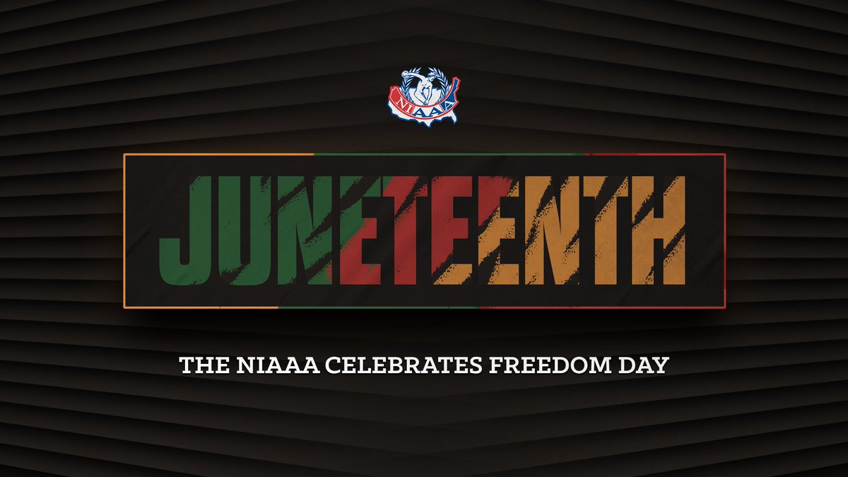 NIAAA9100's tweet photo. Today, we honor Juneteenth and celebrate the resilience, unity, and strength that bring our communities together. ❤️🖤💚

Wishing our athletic directors, coaches, student-athletes, and schools a reflective and joyful Freedom Day. #Juneteenth https://t.co/5qx3piuwgy