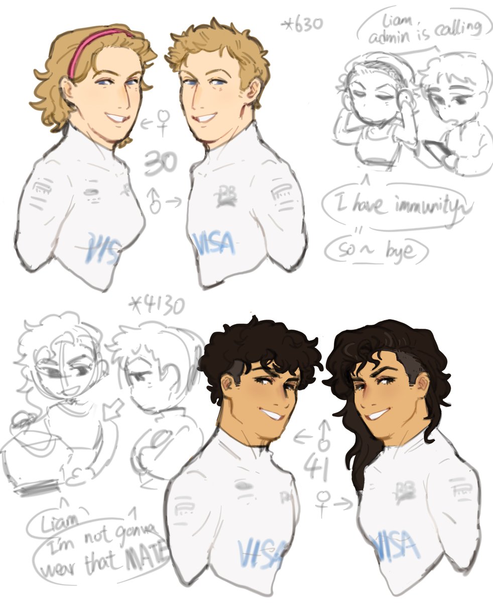 Fourfour_days's tweet photo. Gender swap8
*630+4130
*Liam!!! I thought you had straight hair... So you're naturally curly after all...
*Arvid probably has a very unique hairstyle, and his hair must be in great condition.

#f1fanart #liamlawson #arvidlindblad https://t.co/6REcselUre