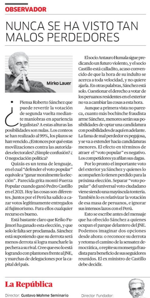 alvarezrodrich's tweet photo. Estupenda y oportuna columna de hoy de Mirko Lauer en @larepublica_pe https://t.co/E7UA7unN3W