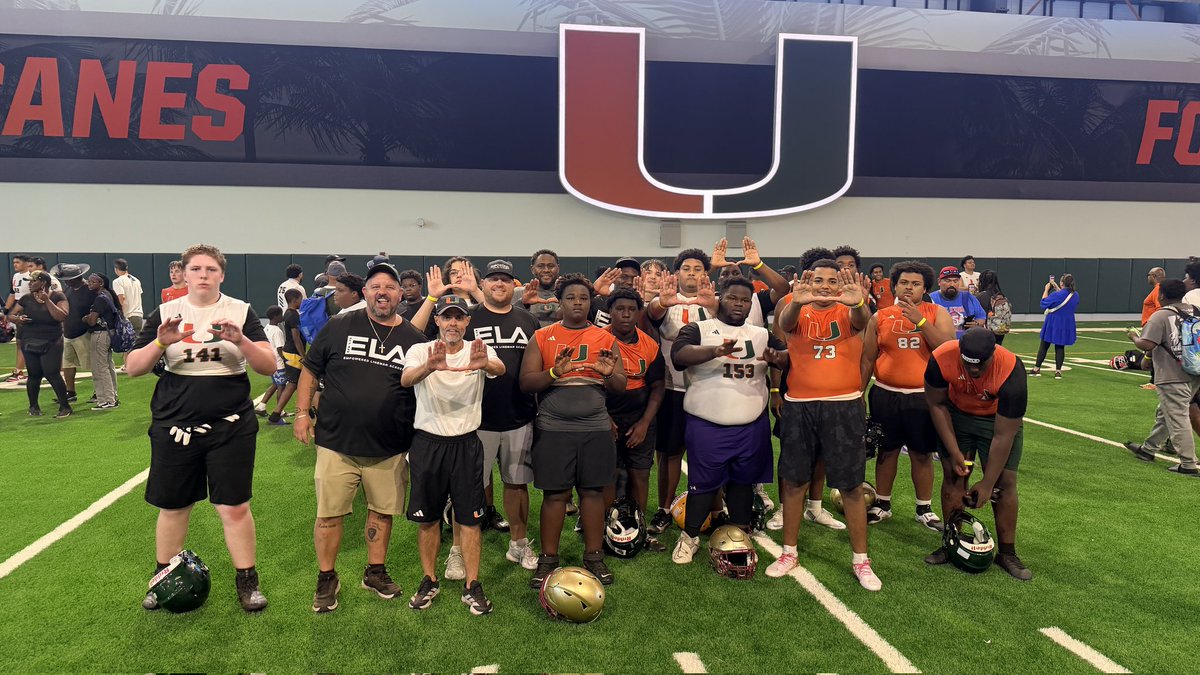 Rondomojo1's tweet photo. We had an amazing day at @coach_cristobal Ol/Dl day!    Took 13 lineman down to learn and get better.  @CoachMirabal and @lewis_damione loved on our kids all day and truly made this camp memorable for our kids.     Thank you coaches.   Love and and appreciate you more than words can say.  @FCAEmpowered  will be back next year!!