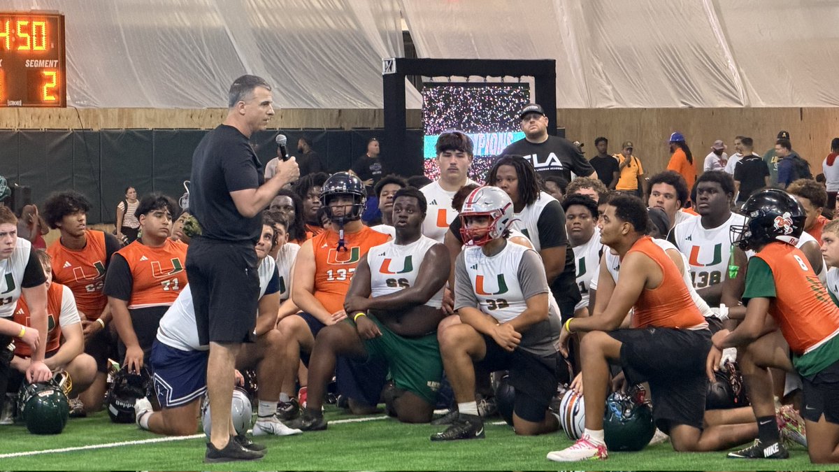 Rondomojo1's tweet photo. We had an amazing day at @coach_cristobal Ol/Dl day!    Took 13 lineman down to learn and get better.  @CoachMirabal and @lewis_damione loved on our kids all day and truly made this camp memorable for our kids.     Thank you coaches.   Love and and appreciate you more than words can say.  @FCAEmpowered  will be back next year!!