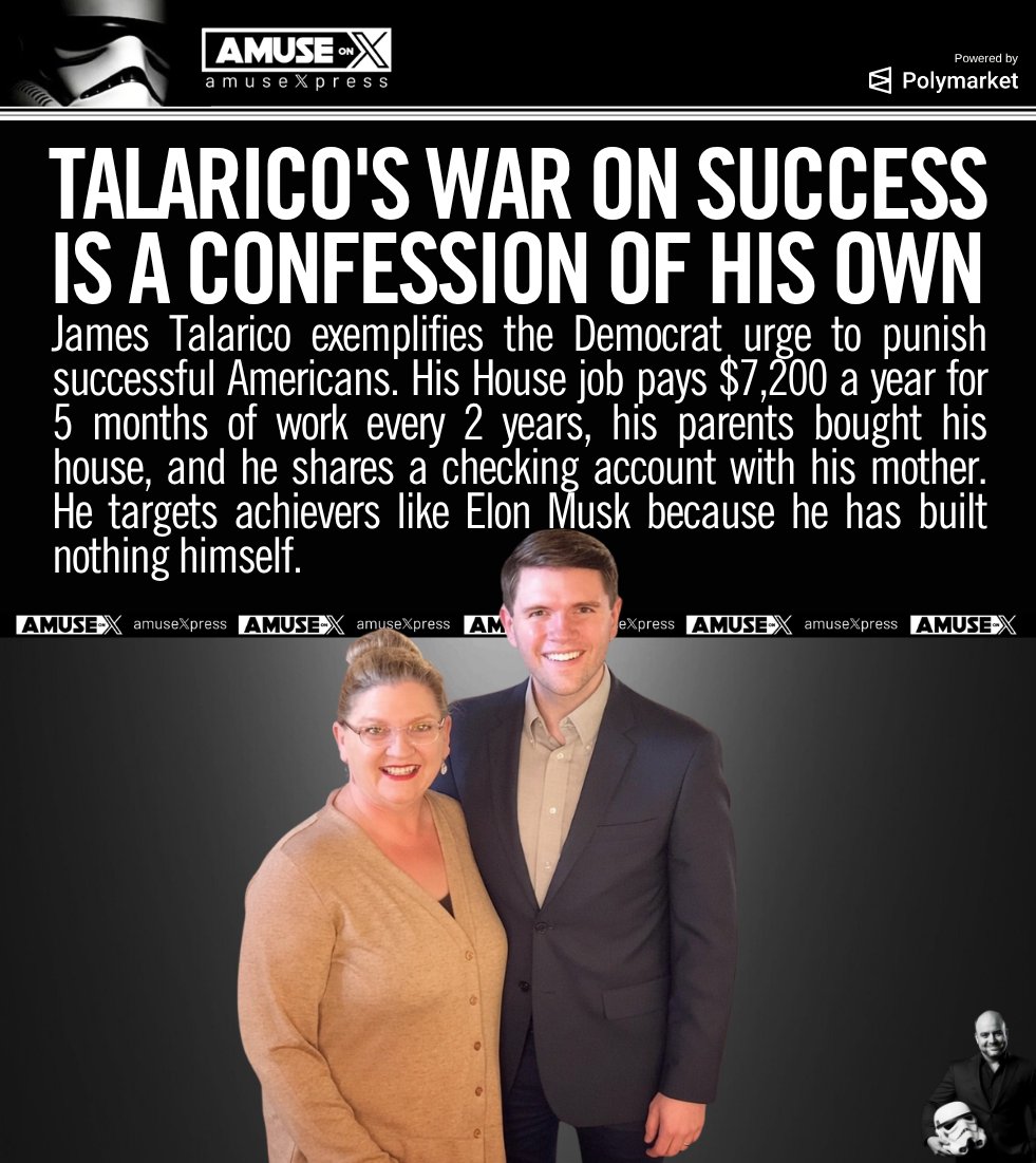amuse's tweet photo. TEXAS SENATE RACE: James Talarico (CIS) is a 37 year old man who has a joint checking account with his mother who funds the account to help pay for things like moving expenses. Reportedly she even paid for his house. He worked as a teacher for just two years before becoming a part-time House member making $14,000 every two years. On the side he is a DEI consultant. This kid has no business representing the people of Texas in Washington.
