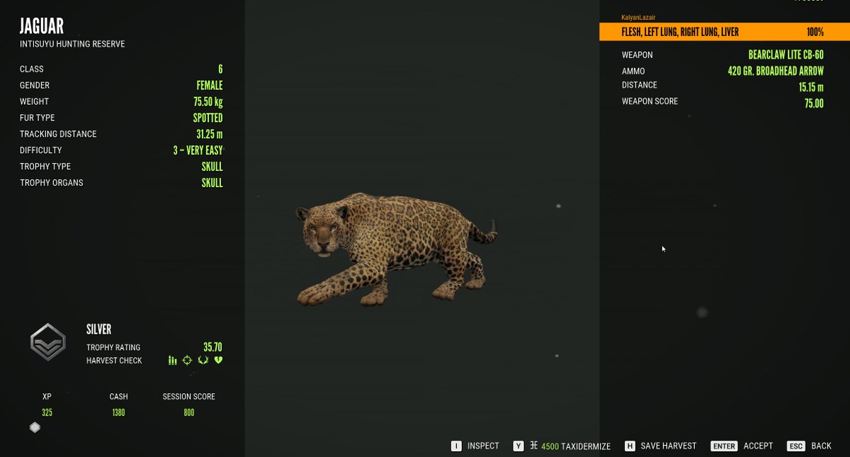 CommanderKalyan's tweet photo. I hunted my first jaguar in Intisuyu reserve, and it was a lot of fun. I'm glad to see they stalk you like tigers do, which makes hunting them risky and rewarding.

So far I'm loving the map. It's absolutely beautiful, with great diversity of trophies.

@theHunterCOTW https://t.co/NzWcy3EYoj