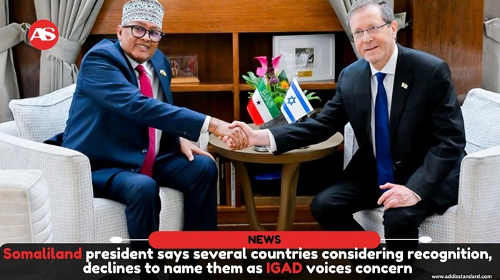 addisstandard's tweet photo. News: #Somaliland president says several countries considering recognition, declines to name them as #IGAD voices concern

President of Somaliland, Abdirahman Mohamed Abdullahi, says several countries are considering recognizing the self-declared republic following #Israel's recognition, but declined to identify them, saying announcements could come "soon."

He also said Somaliland maintains diplomatic channels with the #United_States, #Ethiopia, #Kenya, and the #UAE.

The remarks came as the Intergovernmental Authority on Development (IGAD) expressed concern over reports of Somaliland opening an embassy in #Jerusalem, warning against actions it said could undermine Somalia's sovereignty and territorial integrity.

https://t.co/NM7X7fYsER