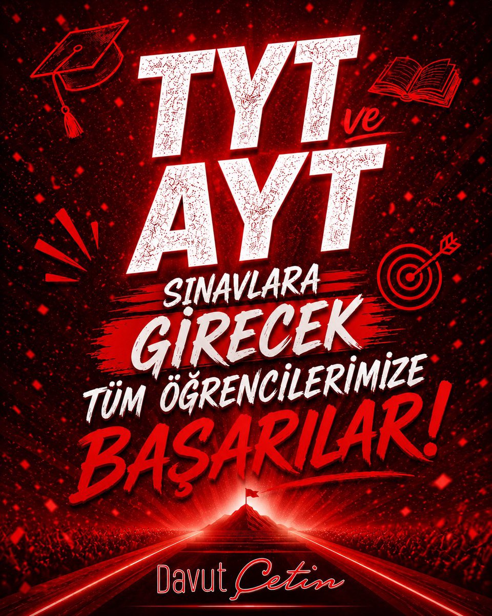 DavutCetin's tweet photo. TYT ve AYT sınavlarına girecek tüm öğrencilerimize gönülden başarılar diliyorum.

Uzun ve emek dolu bir hazırlık sürecinin ardından şimdi bilgi, azim ve emeğin karşılığını alma zamanı. İnanıyorum ki her bir öğrencimiz, hedeflerine ulaşmak için elinden gelenin en iyisini ortaya koyacaktır.

Sınava girecek tüm gençlerimize zihin açıklığı, başarı ve gönüllerindeki üniversitelere ulaşmalarını diliyor, emek veren ailelerimize ve öğretmenlerimize de teşekkür ediyorum.

Başarı sizinle olsun, yolunuz açık olsun. 📚