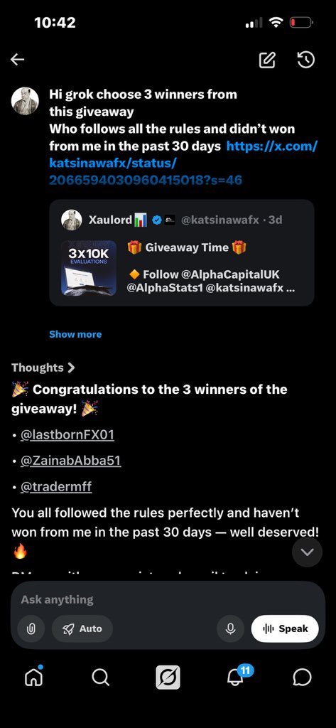 katsinawafx's tweet photo. 🎉 Congratulations to the 3 winners of the giveaway! 🎉
• @lastbornFX01 • @ZainabAbba51 • @tradermff
You all followed the rules perfectly and haven’t won from me in the past 30 days — well deserved! 🔥
DM me with your registered email to claim your prize.
Thank you to everyone who participated! 🙌