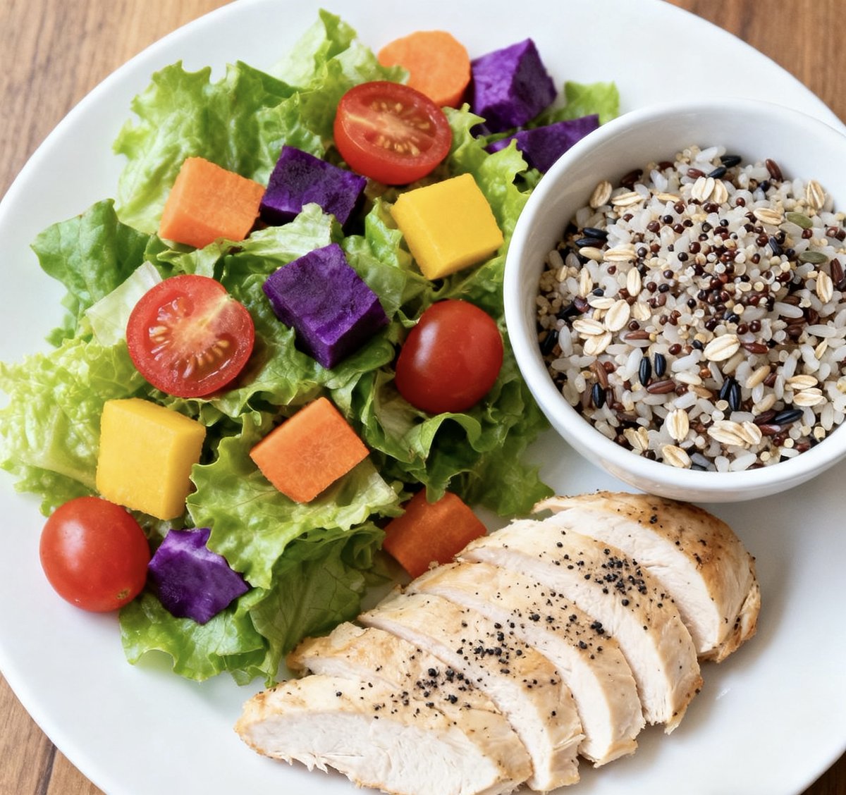 SWINIP100's tweet photo. [Today's减脂餐：grilled chicken breast + quinoa + roasted broccoli，protein-rich, low-carb, ready in 20 mins!  #FatLossMeal]， https://t.co/2lcGxz18Mu