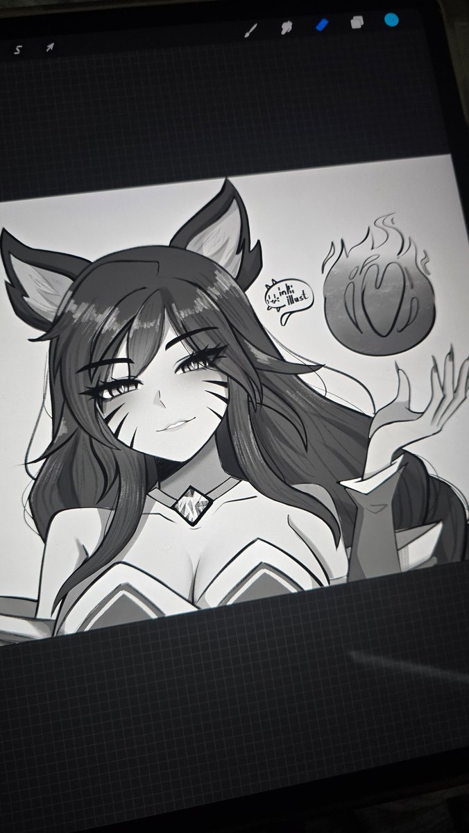 Inki_Illust's tweet photo. Ahri being greyscaled https://t.co/GZeFkWEupa
