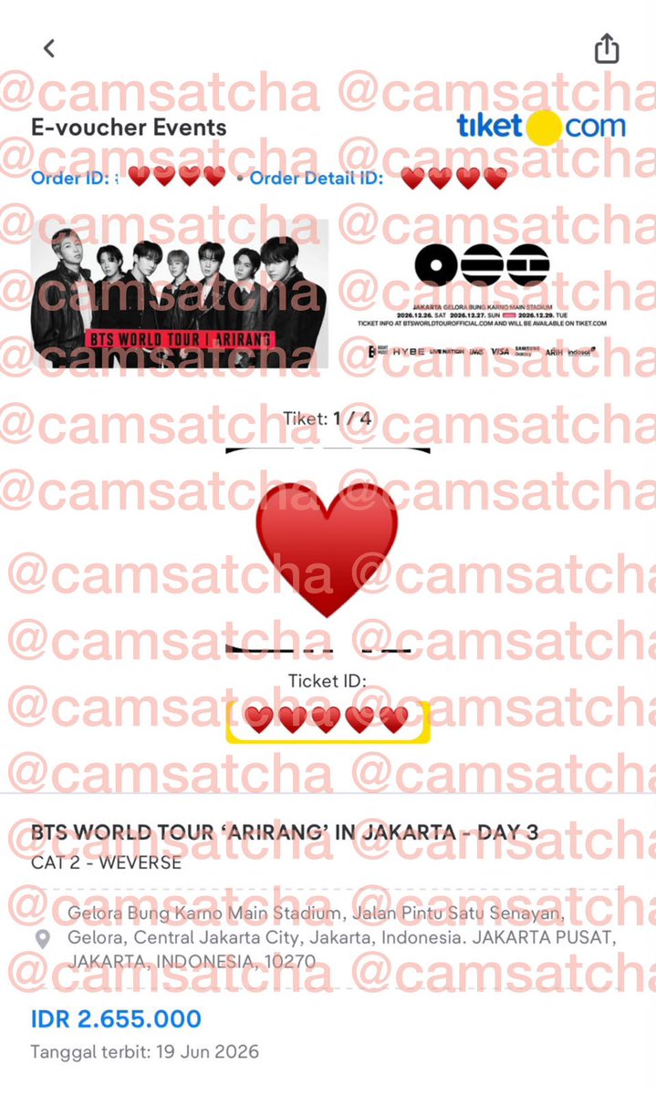 creossant's tweet photo. 💌 WTS WANT TO SELL BTS ARIRANG CAT 2 DAY 3 JAKARTA 

• 1 tix 
• 3.5/tix (negotiable)
• Fullpayment only 
• Diurus sampai tiket fisik
• Punya pribadi &amp; war sendiri
• Dijual karena kelebihan
• DM @camsatcha for more info &amp; proof

Serious buyer only, kindly mention after dm. https://t.co/0Geok5XY0Q