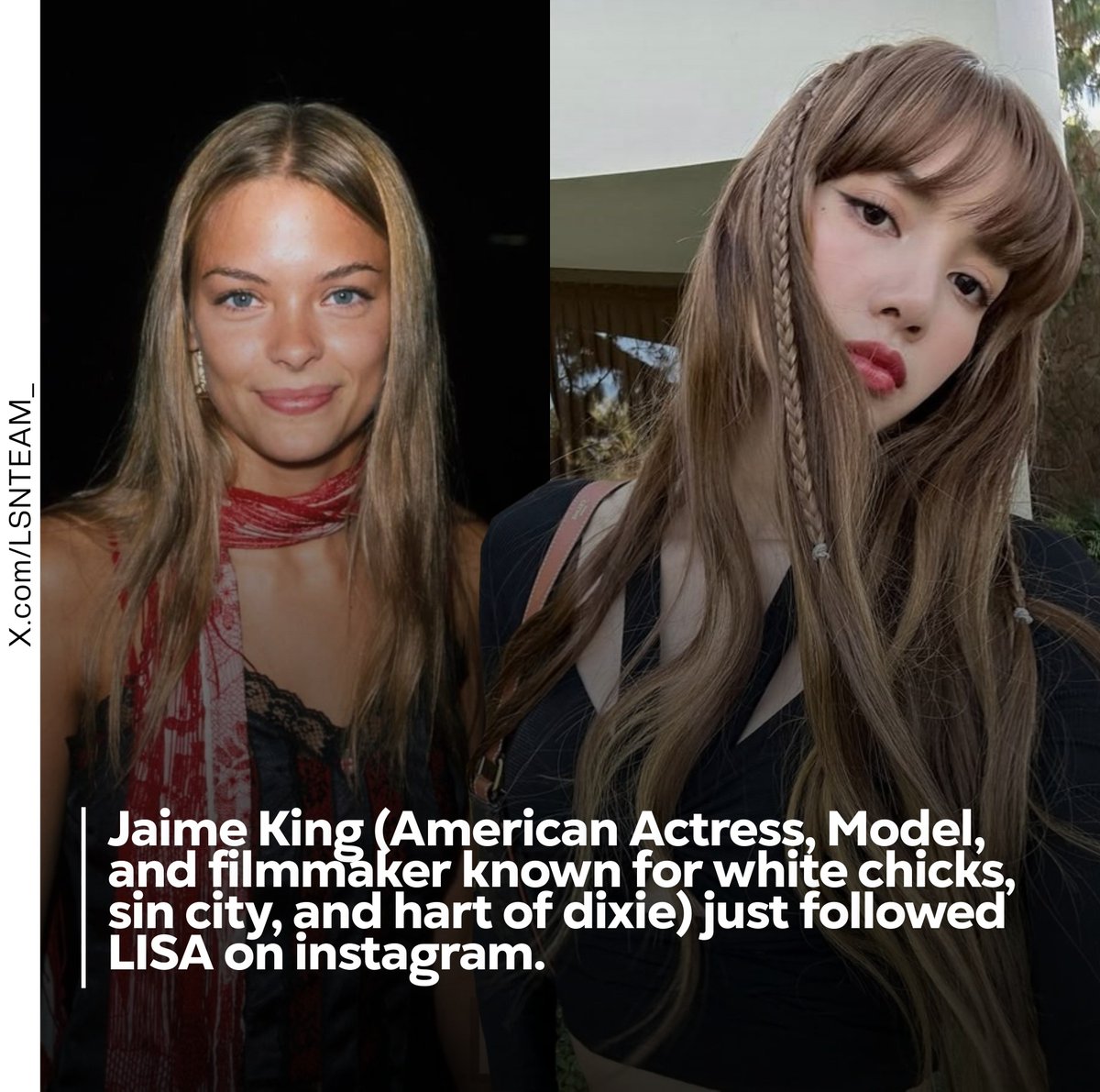 LSNTEAM_'s tweet photo. Jaime king (American Actress, Model, and filmmaker known for white chicks, sin city, and hart of dixie) just followed #LISA on instagram. https://t.co/WnXsUULsTj