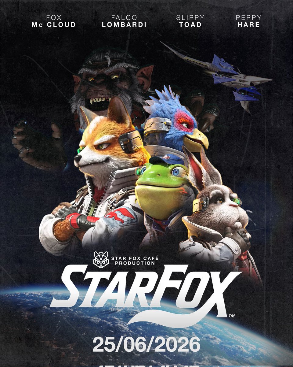 StarFoxCafe's tweet photo. ❗️ Star Fox sta arrivando -6!

🦊 Open the wings.
- Check your G-diffuser system.
- I see 'em up ahead! 
- Let's rock and roll!

💻 Movie poster "Star Fox it begins" @mariuolo02

#StarFox #FoxMcCloud #Nintendo #StarFox64 #NintendoSwitch https://t.co/9W5m5dADLU