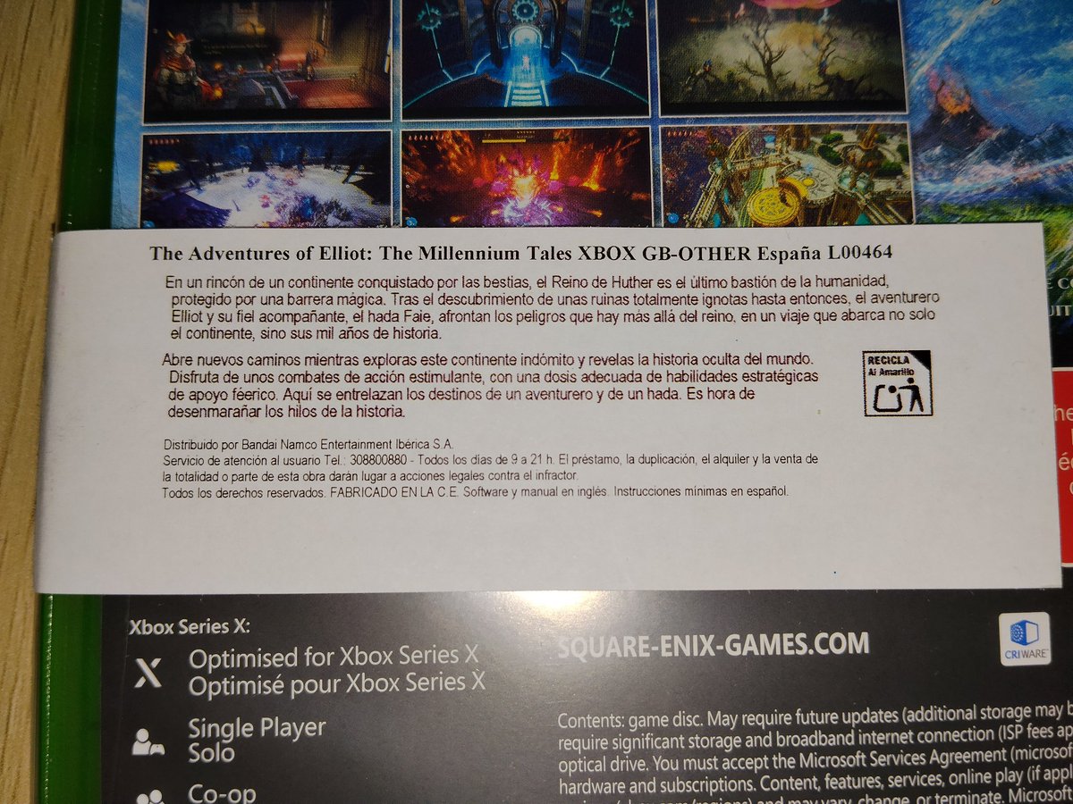 oLD_KaNuToR's tweet photo. Tengo muy poca fe en las nuevas generaciones y quiero apoyar a @XBOX me encuentro que el #Elliot uno de los juegos tochos del año hecho por @SquareEnix y distribuido por @Bandai_es aquí en España. La traducción de la caja es una pegatina mal recortada y fotocopiada, en fin.... https://t.co/epQHdngzWF