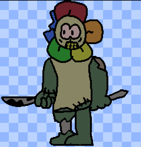 notcomfymaybe's tweet photo. i had this like dumb ass idea of a dandys world oc where its some mascot performer that got killed and was resurrected inside the suit and his skin like merged with it

idk what do you guys think
im gonna call him dand-trap for now but I know theres a better name i can give him https://t.co/WONT2Nx3vE