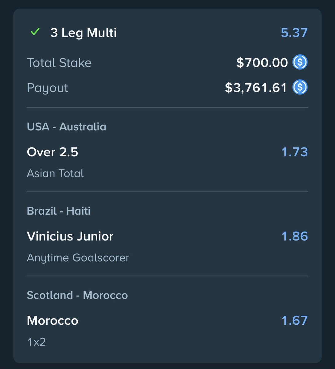 LukeTheDegen's tweet photo. I need this World Cup parlay to hit, so lock in boys and drop your Stake usernames below for some juice if we hit https://t.co/1s0s3HPVkm