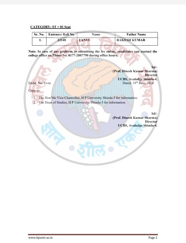 abvp4hpu's tweet photo. Admission Notice (BCA Course) Subsidised Seats ( Second List )
#ABVPHPU https://t.co/ZQCzJIQINt