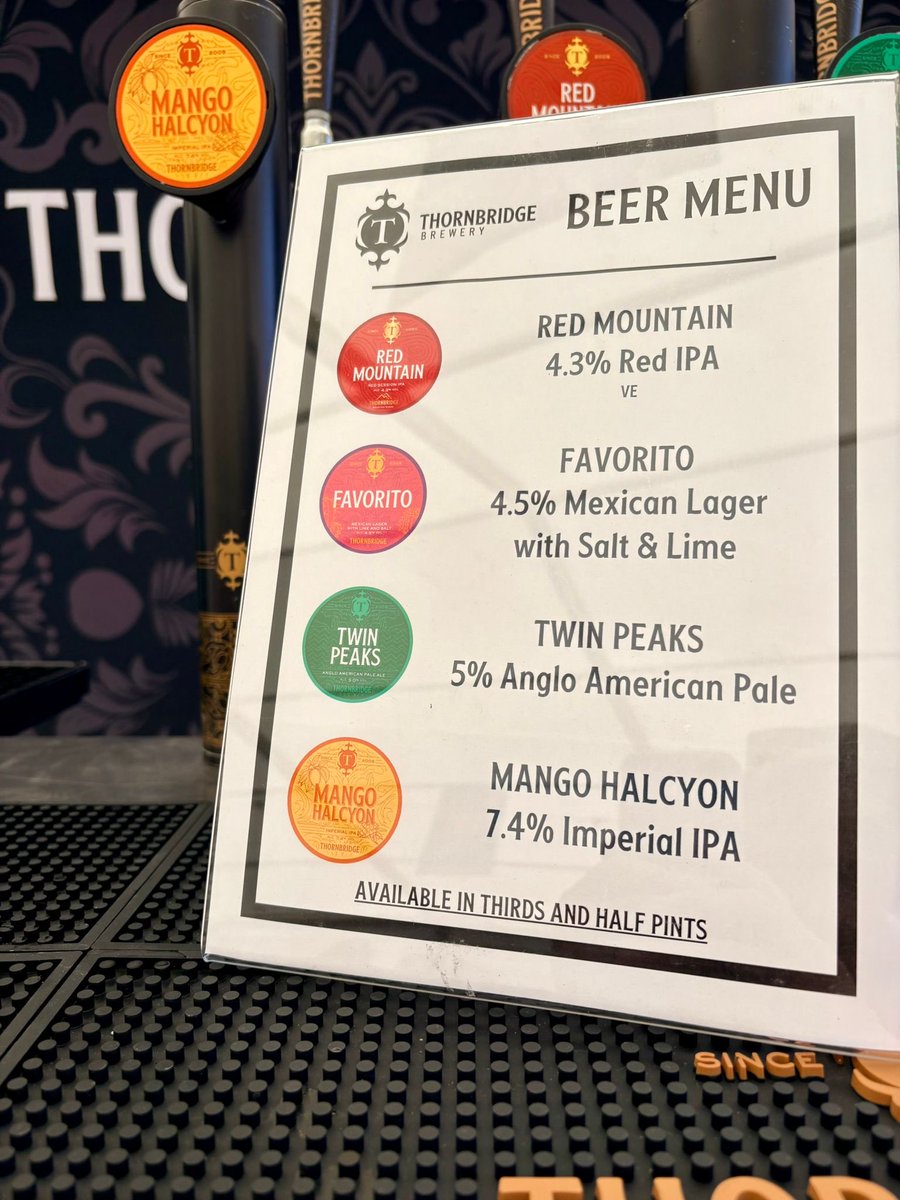 thornbridge's tweet photo. We’re ready @NCBFestival 🍻

We have four exciting beers pouring today and tomorrow at Nottingham Craft Beer Festival ⬇️

❤️ Red Mountain 4.3% Red IPA
🍋‍🟩 Favorito 4.5% Mexican Lager with Lime and Salt
🗻 Twin Peaks 5% Anglo American Pale Ale
🥭 Mango Halcyon 7.4% Imperial IPA https://t.co/qlt3r9m3aw