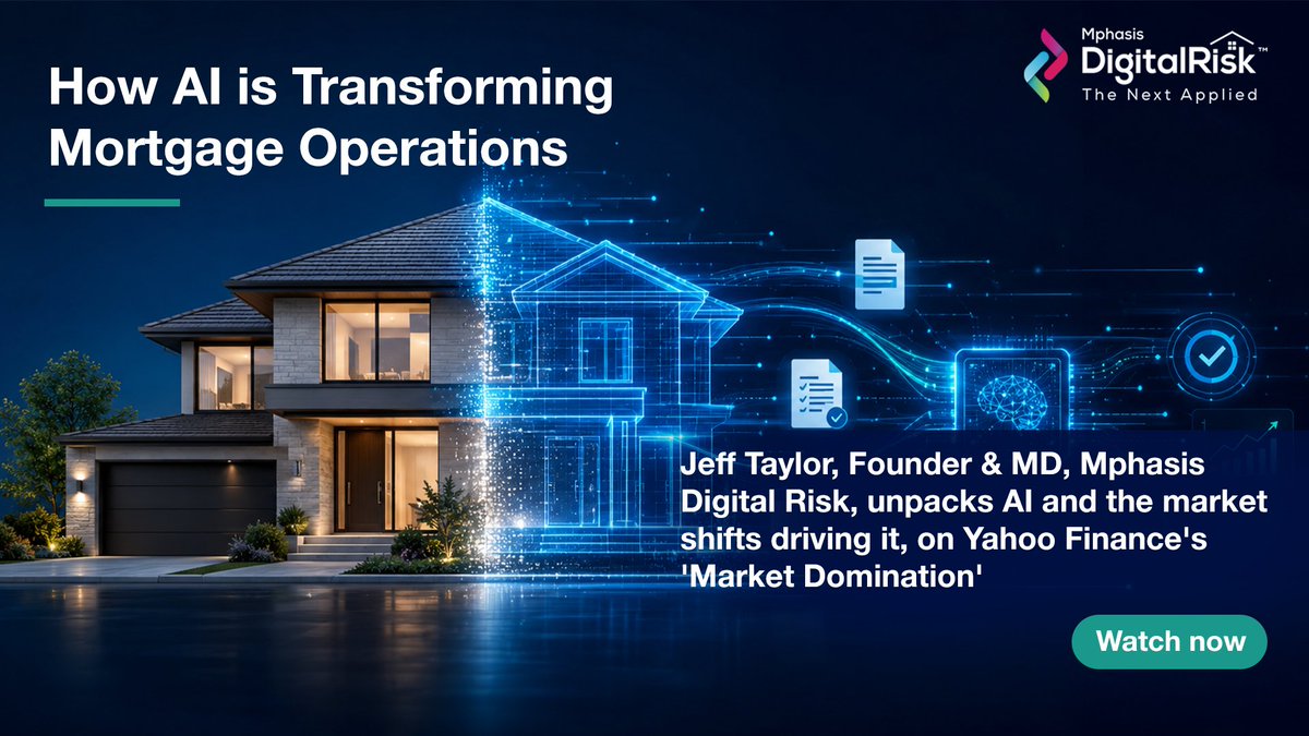 Mphasis's tweet photo. Jeff Taylor, Founder & Managing Director, Mphasis Digital Risk, featured on Yahoo Finance’s ‘Market Domination’, shares insights on the US housing market.

As market conditions evolve, AI is playing a pivotal role, streamlining mortgage operations and enabling cost savings of up to 30%.

A clear shift toward efficiency, automation, and smarter decision-making.

Watch the video - https://t.co/EeNRaGD6t0

#AITransformation #Mortgage #Housing #AI #StayAhead #EngineeringIsInOurDNA #IntelligentEngineering #AIWithoutIntelligenceIsArtificial
