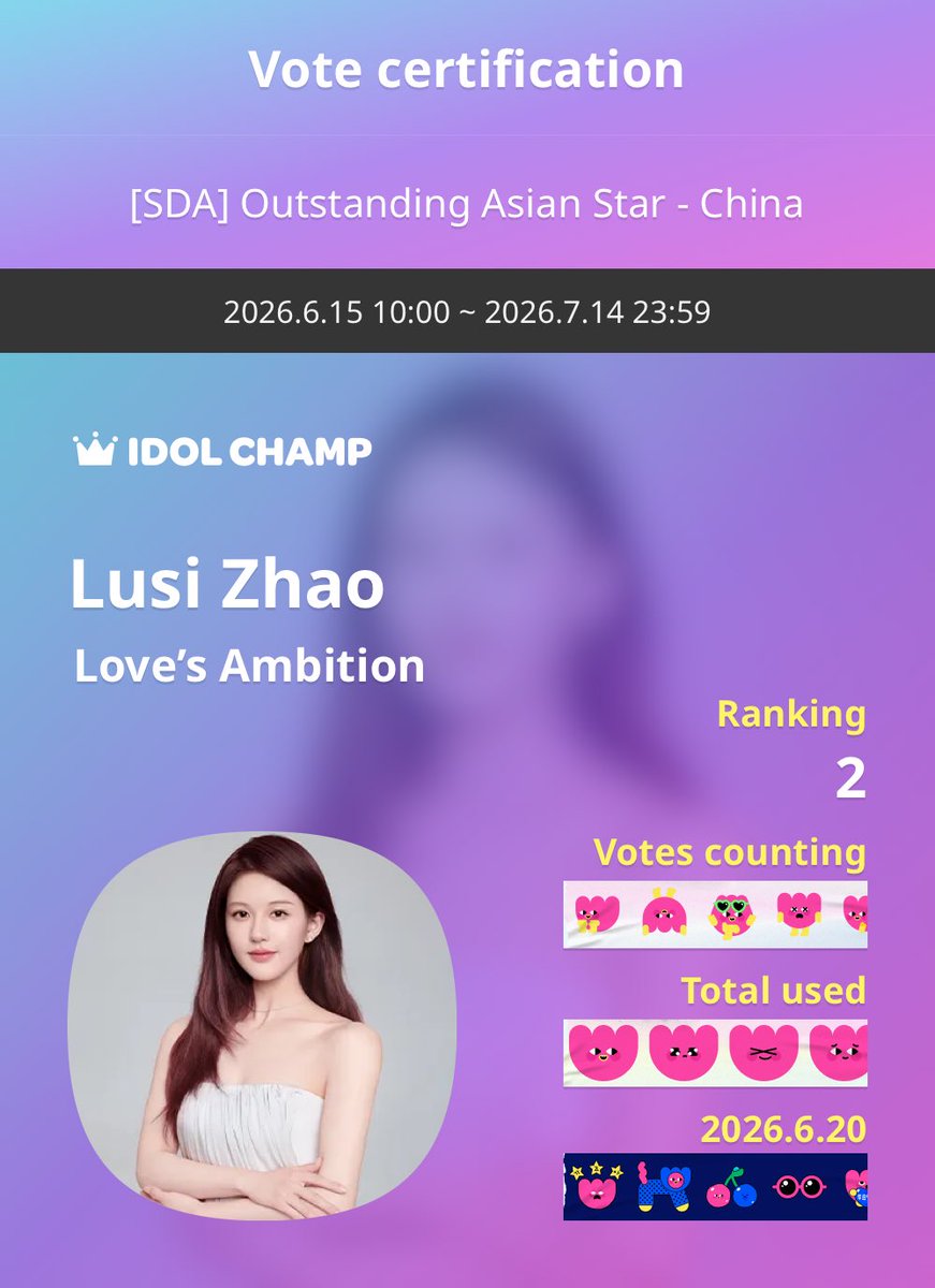 SakariRain's tweet photo. Hi Canlilies! Reminder to get your votes in today please! 🗳️🫰💜💟
IDOLCHAMP 아이돌챔프
Lusi Zhao Love’s Ambition 투표 완료🗳️
Voting Link: https://t.co/t9rrjiCRwY

#赵露思 #Zhaolusi #Rosy #Rosyzhao #조로사 #triệulộtư #จ้าวลู่ซือ https://t.co/SeEn8JFThT
