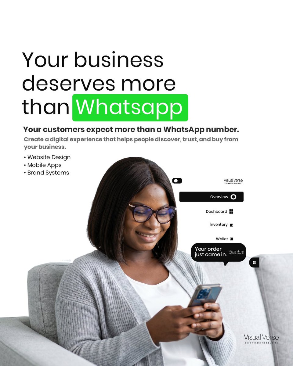 Visual_verse1's tweet photo. Stop managing your business through chat alone.

The brands growing fastest today aren't just replying to messages—they're creating digital experiences. A website and mobile platform make your business look credible, work smarter, and sell beyond your contact list. https://t.co/E92otYSkpq