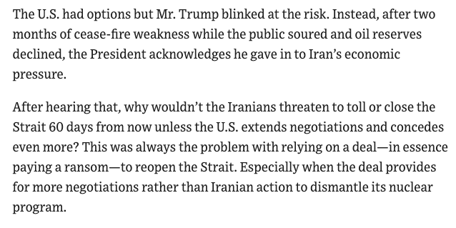 Phastidio's tweet photo. Infatti l'Iran ha già fatto sapere che il memorandum prevede transiti gratis solo durante i primi 60 giorni di negoziato. Avremo un rosario di ricatti. Un idiota vero. 

President Trump all but admits he was driven by fear of rising oil prices and a falling stock market going into the midterm elections. https://t.co/7QPZB1brIm