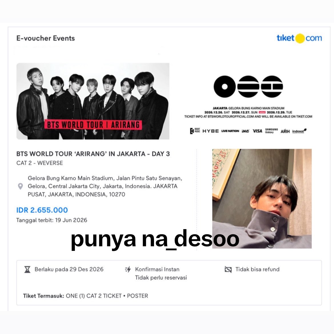 na_desoo's tweet photo. MASIH GA NYANGKA DESEMBER BISA KETEMU BANGTAN😭💜 gabisa berkata apapun lagi selain terimakasih banyak kakak jastip terkeren dan tersabar @zalmijastip 😭💜 aku mau jadi langganan cust boleh ya :3 https://t.co/DD02hiReNu