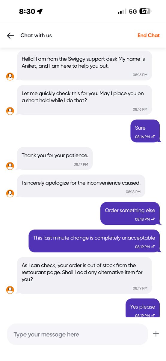 afouzail's tweet photo. @Swiggy Great service 😡😡

Ordered via Swiggy Train at 4:44 PM. After waiting 3.5+ hours, I got an Out of Stock notification at 8:15 PM, just before my train reached the junction at 9:15. As a Swiggy One customer, this is unacceptable. No food, no alternative &amp; not even a coupon https://t.co/5XtTy5FYV8