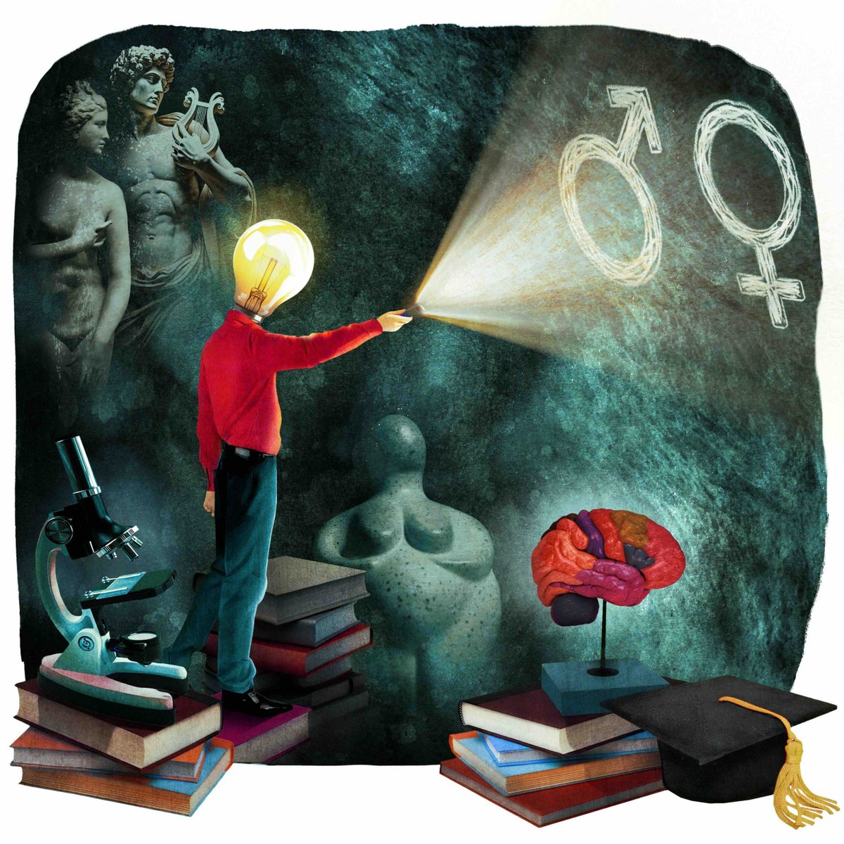 morgangaynin's tweet photo. Ale + Ale illustrated this series for Skeptic Magazine about academic approaches to Gender Studies. 

See more conceptual editorial work from collage duo Ale + Ale here: https://t.co/VUWw0MdY1p https://t.co/UKQgjemsUK