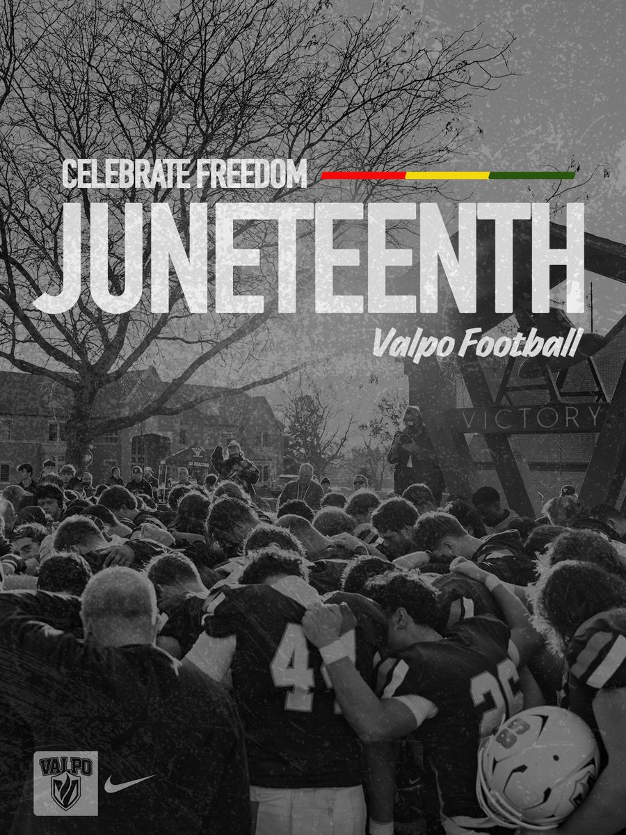 valpoufootball's tweet photo. On Juneteenth, we celebrate freedom and honor history. 🟤🟡
#FIGHT_VU | #GOVALPO https://t.co/STMFBy9itg