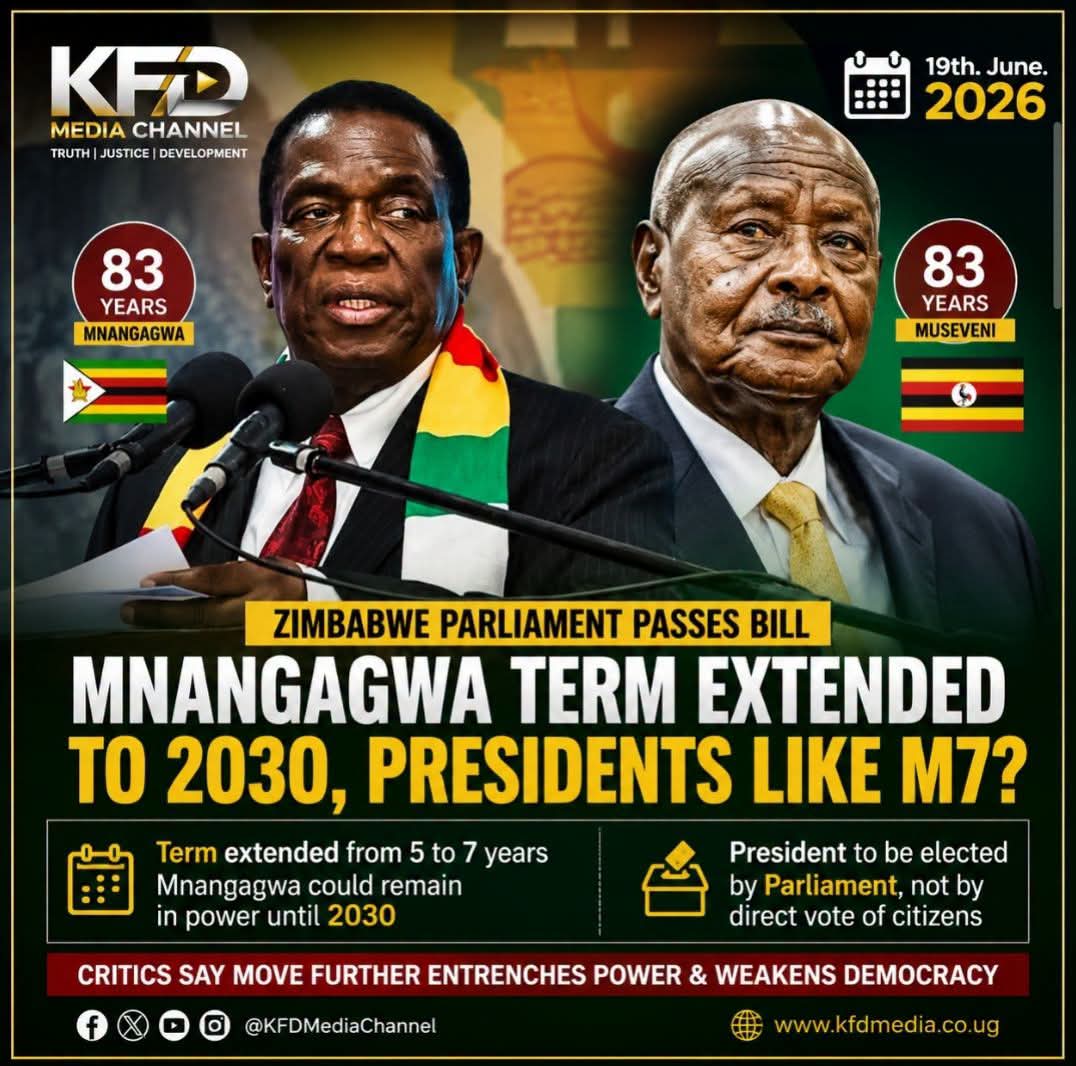 kfdmedia3's tweet photo. 🚨 BREAKING: MNANGAGWA ACCUSED OF POWER GRAB AS ZIMBABWE 🇿🇼 MPs BACK TERM EXTENSION TO KEEP HIM IN OFFICE UNTIL 2030 AFTER 13-YEAR IN POWER SIMILAR MOVE WITH UGANDA'S 40-YEAR DICTATOR M7 🇺🇬‼️
#zimbabwe #mnangagwa #africapolitics
#democracy #termextension #kfdmedianews #politics https://t.co/0MfgcaVDFm