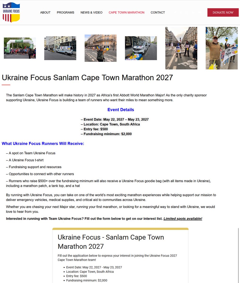WhitneyTilson's tweet photo. I’m running the Cape Town Marathon next year on May 23 as part of the team for Ukraine Focus, the wonderful organization that organized the ambulance drive from Frankfurt to Kyiv my parents, sister and I just did.

For the first time, this marathon is one of the world majors, so it’s going to be a HUGE event and hard to get an entry. And it’s a good excuse to visit Cape Town, which may well be my second-favorite city in the world – after NYC of course! There are nonstop flights from NYC.

If you want to join me, fill out the form here: https://t.co/ZUnM9F5HSO