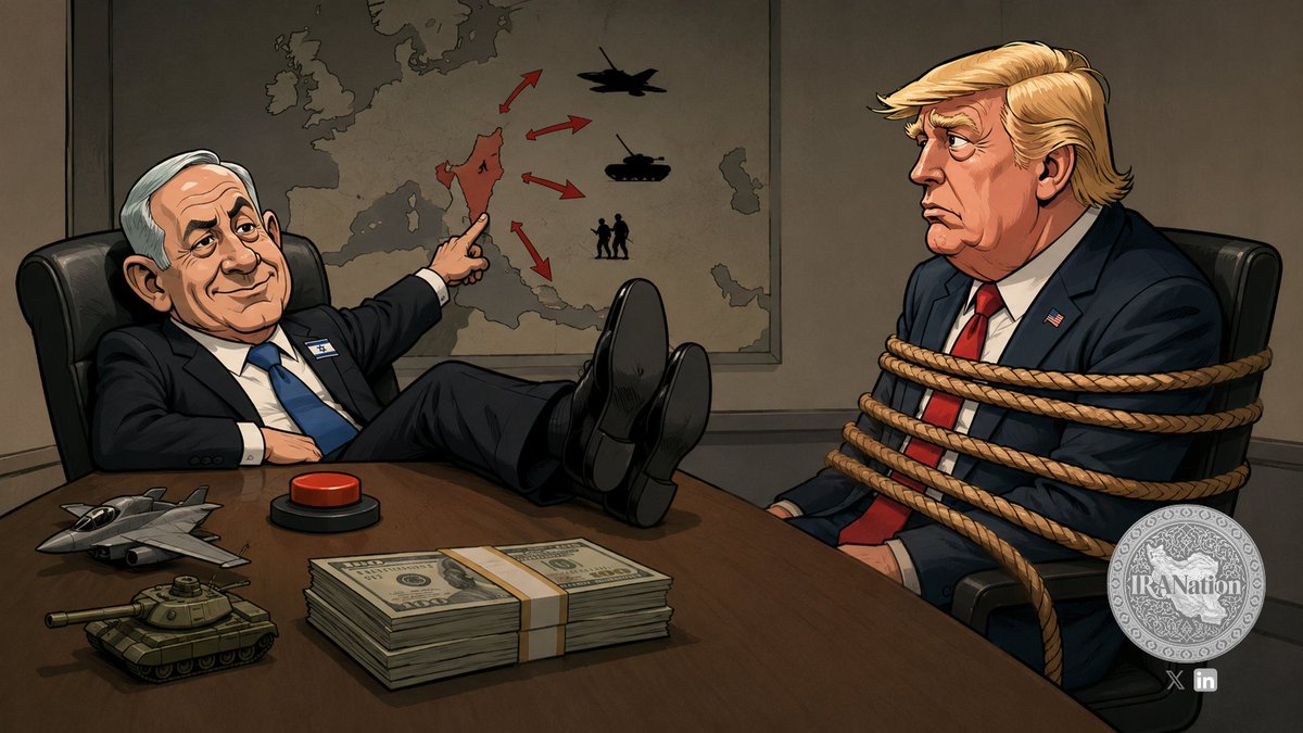 IRANation_'s tweet photo. The paradox of the US-Israel relationship: the dependent partner sets the terms. Israel relies entirely on American weapons and money, yet dictates the pace of war and peace. Trump wants out. Netanyahu wants escalation. The weaker partner keeps winning. That's not an alliance. It's a reverse #HostageSituation